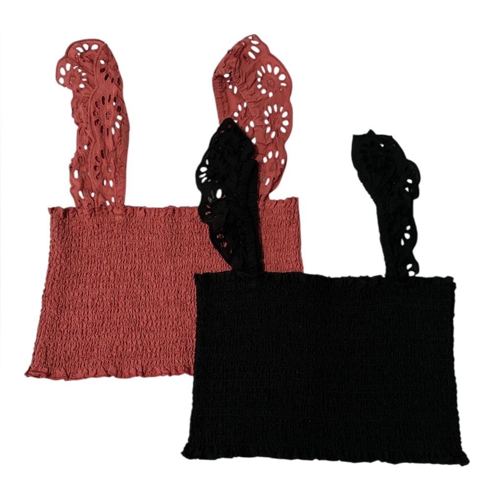Cotton On / Smocked Flutter Crop Top / Mauve and Black
